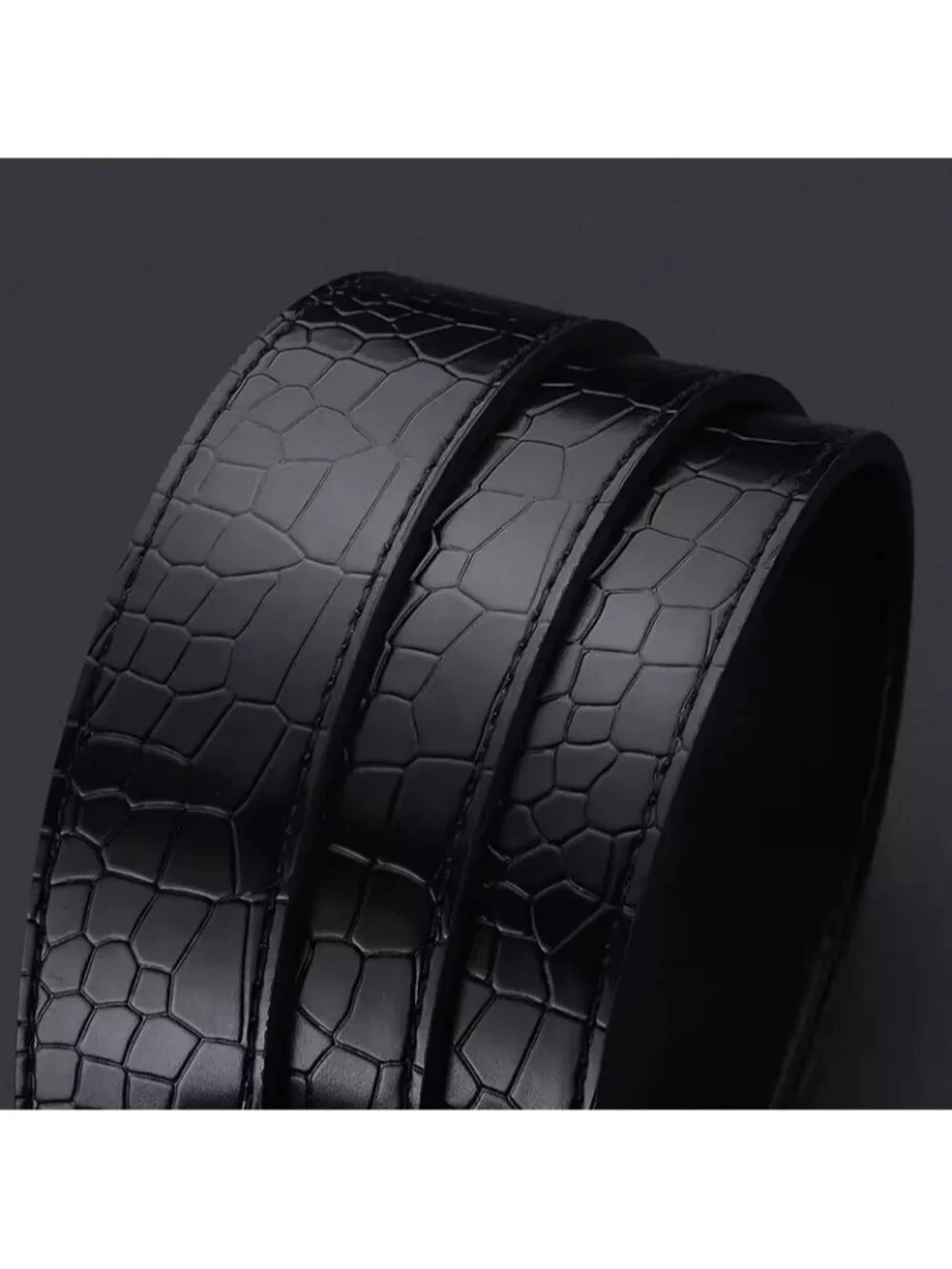 Elegant Fashion Men Belt Adjustable Black Buckle Crocodile Black Length 50.5 in